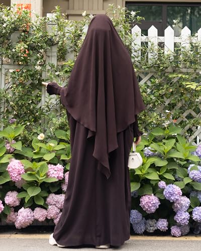 Muslim Prayer Abaya Islamic Women's Khimar Pure Color Hijab Dress Long Sleeve Dubai Kaftan - color: Brownhijab