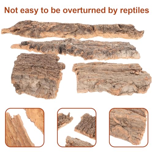 TOYANDONA 4PCS Cork Bark Reptile Hideout: Natural Wood Climbing Platform Reptile Tree Bark Bedding for Lizard Gecko Frog Tortoise, Terrarium Tank Aquarium Landscaping Decor Accessories