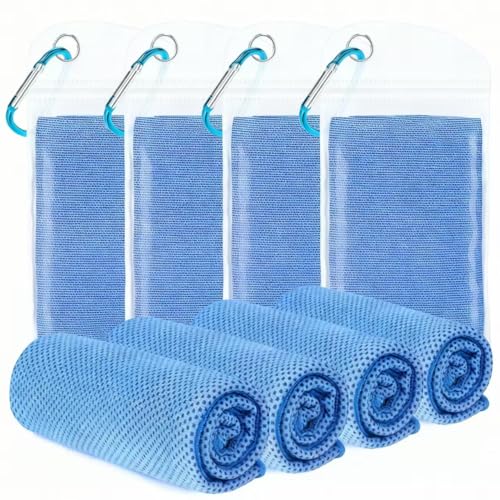 Cooling Towel 4 Pack 40"x12", Instant Cold Gym Towel for Men Women, Soft Breathable Sports Towel for Workout Hiking Yoga Outdoors-Sky Blue - color: 4 Pack Light Blue