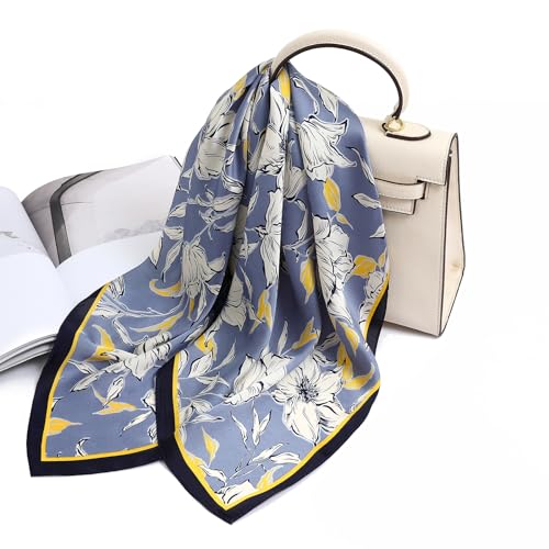STARWHISPER 27" Square Head Scarf for Women Silk Feeling Satin Scarf Women Fashion Silk Scarf for Wrapping Hair - color: Flowers2