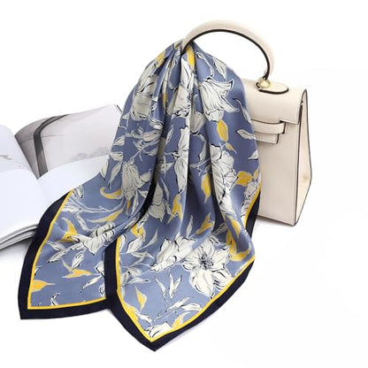 STARWHISPER 27" Square Head Scarf for Women Silk Feeling Satin Scarf Women Fashion Silk Scarf for Wrapping Hair - color: Flowers2
