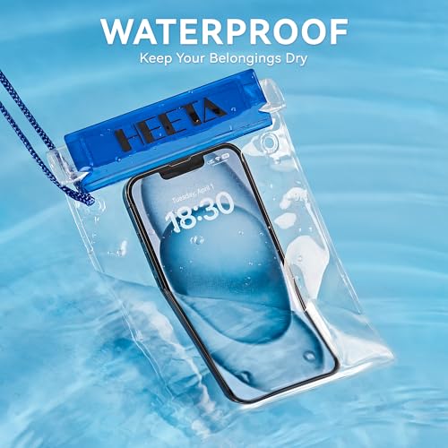 HEETA 5-Pack Clear Waterproof Dry Bag Pouch Document Holder for Phone Maps | Water Tight Case for Camera Document, Screen Touchable for Boating Kayaking Paddle Board Swimming Beach Waterpark Fishing - color: Blue