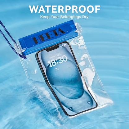 HEETA 5-Pack Clear Waterproof Dry Bag Pouch Document Holder for Phone Maps | Water Tight Case for Camera Document, Screen Touchable for Boating Kayaking Paddle Board Swimming Beach Waterpark Fishing - color: Blue
