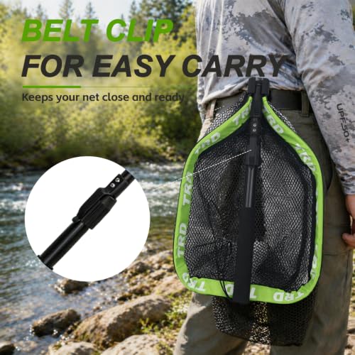 AluFloat X1 Fishing Net with Handle (Fish Net) - Floating Foldable Rubber-Coated Deep Mesh Landing Net for Bass & Fly Fishing - Fishing Gear, Kayak Accessories, Fishing Accessories - color: Neon green