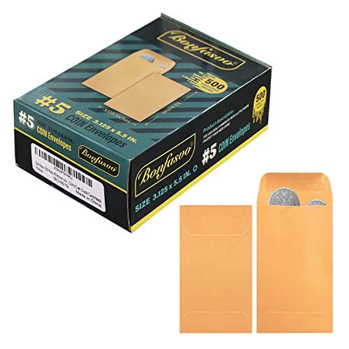 Bonfasvo 500 Pack #5 Brown coin envelope 3.125 x 5.5 inches Kraft Envelopes Classic Small Parts Envelopes with Self Adhesive Gummed Flap for Coins Cash Credit Cards Seeds - size: 500 Pack #5 (3.125''x 5.5'')