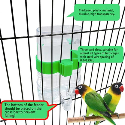 Automatic Bird Water Dispenser Parrot Water Feeder Bird Seed Food Container Parakeet Waterer Cockatiel Cage Accessories Automatic Feeding for Finch Lovebird Canary Small Birds(2Pcs) - color: Clear