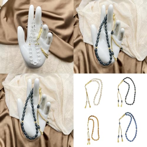 Oval Beads Glass Islamics Prayer Beads Tasbih With Gold Tassels For Daily Devotion And Cultural Event - color: Transparent