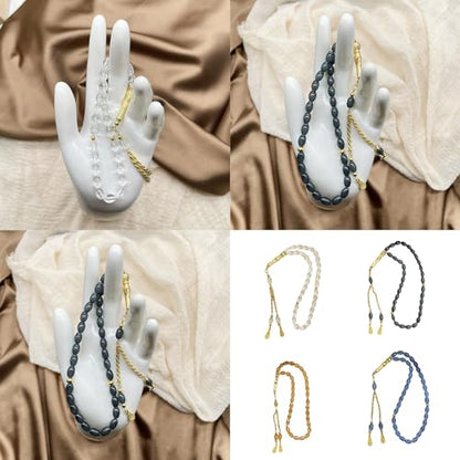 Oval Beads Glass Islamics Prayer Beads Tasbih With Gold Tassels For Daily Devotion And Cultural Event - color: Aa