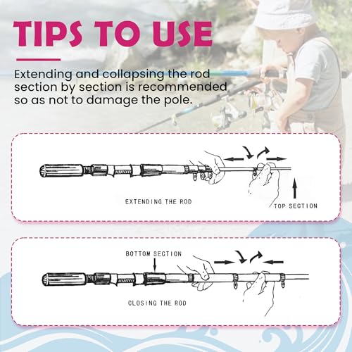 Kids Fishing Pole, Portable Telescopic Kids Fishing Poles for Boys Girls Youth, Fishing Rod and Reel Combo - color: Metallic Pink