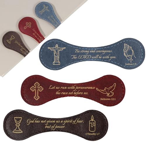 Christian Magnetic Leather Bookmarks: 3 PCS Bible Verse Book Marks, Scripture Book Marker Clips for Religious Gifts, Reading Accessories for Women Men, Bible Study Church School Office Supplies