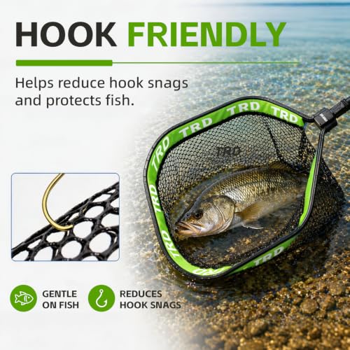 AluFloat X1 Fishing Net with Handle (Fish Net) - Floating Foldable Rubber-Coated Deep Mesh Landing Net for Bass & Fly Fishing - Fishing Gear, Kayak Accessories, Fishing Accessories - color: Neon green