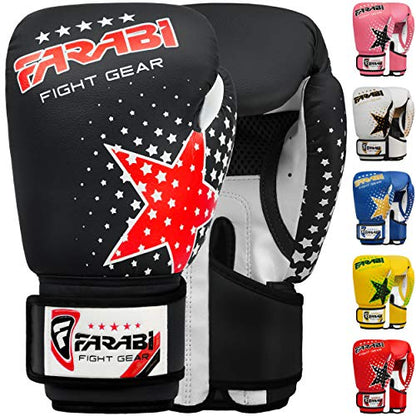 Farabi Boxing Gloves Kids Junior Muay Thai Kick Boxing Training MMA Punching Bag - color: Black Star, size: 6OZ