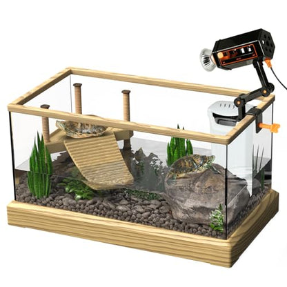 Okkbi Turtle Aquarium Kit Series - New - Aquatic Turtle Tank with Filter and Light + Basking Platform, Perfect Starter Kit for Baby & Juvenile Turtles