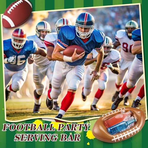 4 Pack Inflatable Football Cooler with Stainless Steel Tray, Chilled Serving Food Platter & Ice Buffet Bar for Party, Shrimp Cocktail Serving Dish, Summer BBQ Picnic Supplies (Football) - style: Rugby