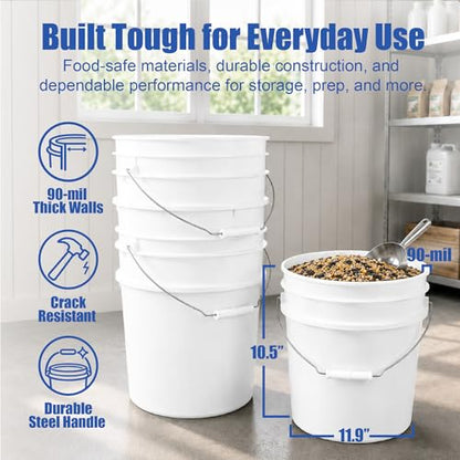 3.5 Gallon Bucket, Food-Grade w/Lid, BPA-Free,White, 3 Packs | Airtight Gamma Seal Screw-On Lid, Heavy-Duty 90 Mil HDPE Plastic, Food Safe and Durable Container, Bulk Storage, Made in USA - color: White, size: 3 Packs