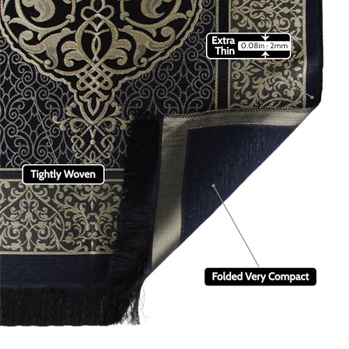 Islamic Prayer Gift Set for Men – Velvet Prayer Mat, Tasbih Beads, Yaseen Book – Muslim Prayer Essentials – Ramadan Eid Gift - color: Black