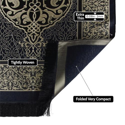 Islamic Prayer Gift Set for Men – Velvet Prayer Mat, Tasbih Beads, Yaseen Book – Muslim Prayer Essentials – Ramadan Eid Gift - color: Black