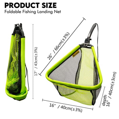 Black Paw Floating Fishing Net Foldable Telescopic Fish Landing Net with Built in Length Scale Rubber Coated for Kayak, Fly, Trout - color: B1:16" Hoop Size Green (Fixed Pole)
