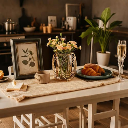 Gold Hurricane Candle Holder with Metal Frame, Windproof Thickened Glass Lid & Geometric Cutouts for Weddings, Parties, Home Decor - size: Large