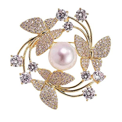 Crystal Pearl Flower Brooches Pins Fashion Beautiful Created Rhinestone Floral Brooch Good Idea for Party Dance Wedding Banquet for Elegant Women Girl - color: Butterfly Wreath