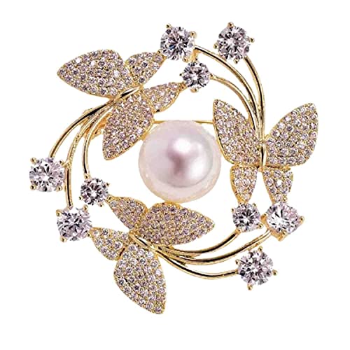 Crystal Pearl Flower Brooches Pins Fashion Beautiful Created Rhinestone Floral Brooch Good Idea for Party Dance Wedding Banquet for Elegant Women Girl - color: Butterfly Wreath
