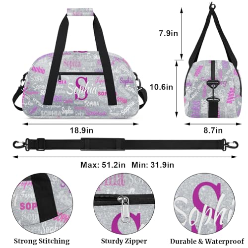 Custom Gym Bag for Girls, Overnight Bags Cheerleaders, Silver Glitters | Personalized Sport Dance Bag Travel Practice Gymnastics Duffel Bag - color: Color 18