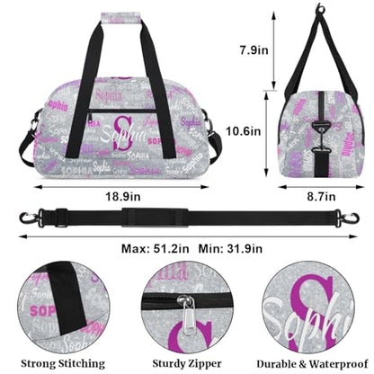 Custom Gym Bag for Girls, Overnight Bags Cheerleaders, Silver Glitters | Personalized Sport Dance Bag Travel Practice Gymnastics Duffel Bag - color: Color 18