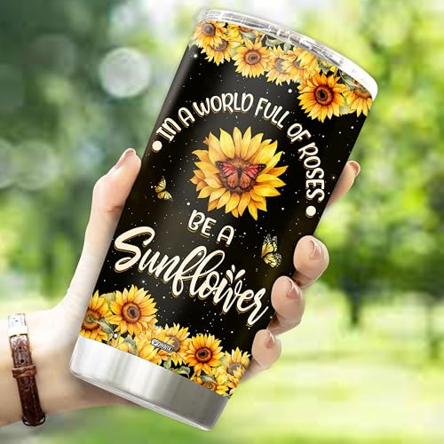 Personalized Inspirational Gifts for Women Sunflower Coffee Cup Travel Mug Tumbler with Lid Gift for Mom Wife Daughter Christmas Birthday Mother's Day Valentine 20oz Stainless Steel Insulated - color: SUNFLOWER 2