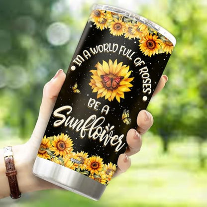 Personalized Inspirational Gifts for Women Sunflower Coffee Cup Travel Mug Tumbler with Lid Gift for Mom Wife Daughter Christmas Birthday Mother's Day Valentine 20oz Stainless Steel Insulated - color: SUNFLOWER 2
