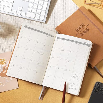 2026-2027 Planner - Academic Planner 2026-2027 Weekly & Monthly, July 2026 - June 2027, 5.75" x 8.25", Saffiano Leather with Thick Paper, Back Pocket with Notes Pages - Brown - color: Brown