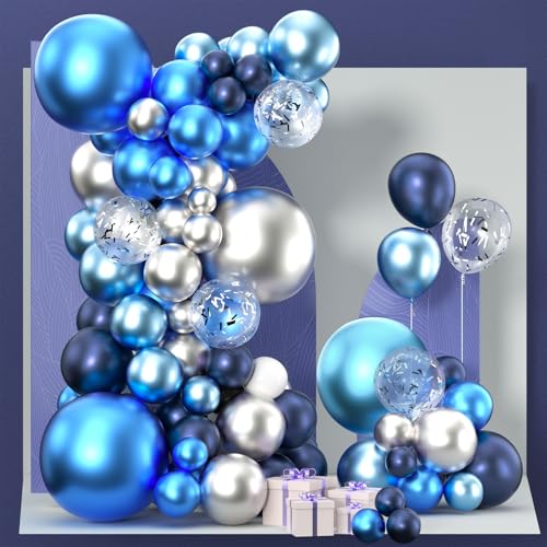 PartyWoo Blue Shades Balloon Garland Kit, 130 pcs Shades of Blue Balloons Different Sizes Pack of 18 Inch 12 Inch 10 Inch 5 Inch for Balloon Garland or Arch as Birthday Decorations, Party Decorations - color: Multi-blue