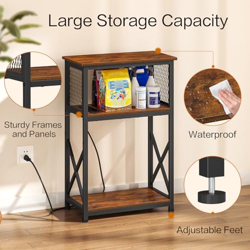 Snughome 10 Gallon Fish Tank Stand with Power Outlets, Aquarium Stand with Storage, 3 Tier Heavy Metal Reptile Tank Stand Fish Tank Shelf 20.47" x 11.42" x 30.91", Rustic Brown - color: Rustic Brown with Power Outlet