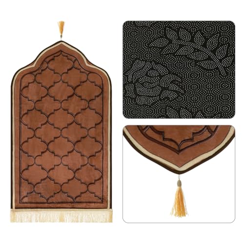 haozaikeji Muslim Prayer Rug Islamic Turkish Prayer Mat Thick Soft Janamaz Sajada Rug Praying Carpet for Ramadan Eid Travel - color: Brown, size: M 19.69*35.43 inch (50*90cm)