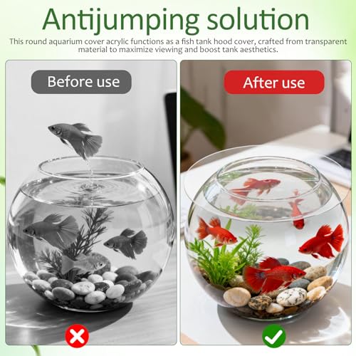 Fish Tank Lid: 22cm/8.66" Round Aquarium Lid Cover with Hole - Transparent Acrylic Tank Protective Cover for Fish Bowl Terrarium - size: 22.00X22.00X0.30CM
