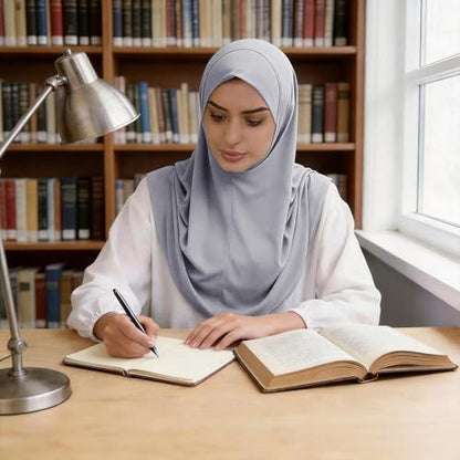 Instant Hijab Ready To Wear Hijab Scarf for Women Soft Long Muslim Jersey Hijabs Head Scarf for Prayer Abaya - color: Grey