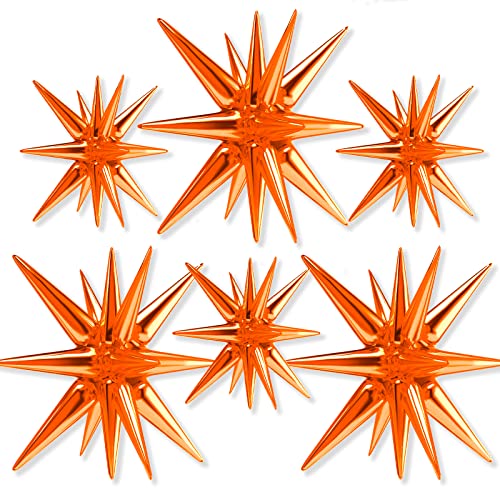PartyWoo Orange Star Foil Balloons 6pcs Different Sizes Pack of 27 22 Inch Large Explosion Spike Explosion Mylar Balloons for Wedding Anniversary Birthday Baby Shower Fall Theme Party Decorations - color: Orange, size: 6 PCS - 27&22 Inch