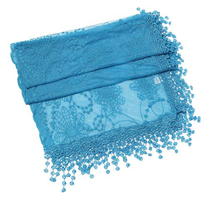 Cindy & Wendy Lightweight Soft Leaf Lace Fringe Scarf Bridal Shawl for Women - color: Blue