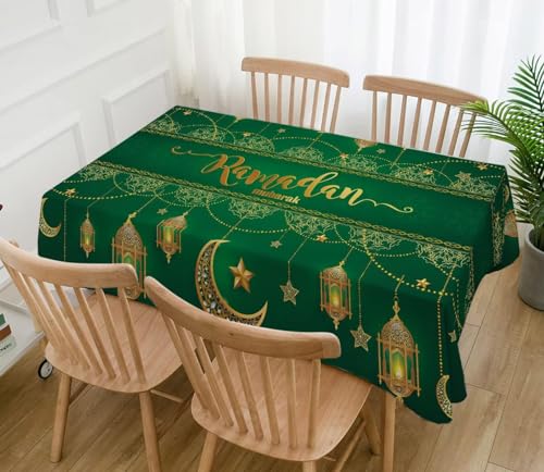 Hafangry Ramadan Mubarak Tablecloth Islamic Muslim Eid Decoration Golden Star Moon Lantern Kitchen Dining Room Table Cover (60" x 104") - size: 60" x 104"