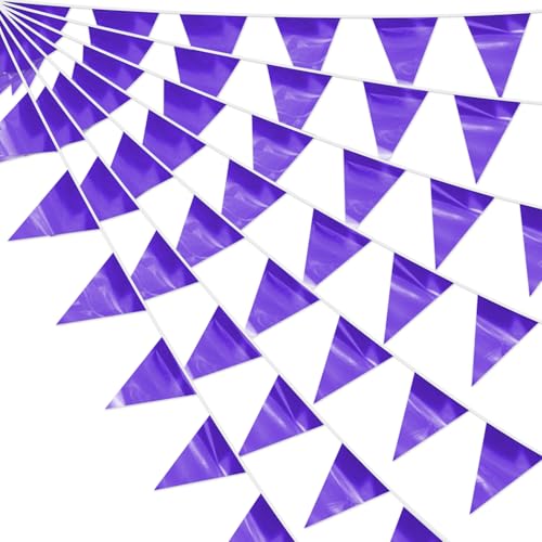 4P Purple Party Decorations - Metallic Fabric Triangle Pennant Banner Flags - Indoor/Outdoor Bunting Garland for Birthday, Wedding, Graduation & Theme Parties - color: Purple