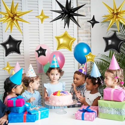 Black Gold Star Balloons,16Pcs 22/18/10 Inch Birthday New Year Decorations - color: Black Gold