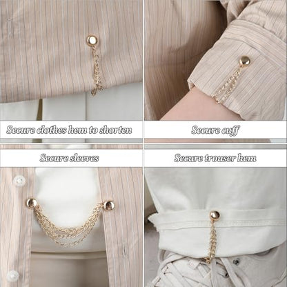12 Pcs Magnet Hem Clips Pant Waist Tightener Multi-Function Magnetic Clothing Clips Metal Strong Magnet Pins Pinless Button Clip Chain for Fixing Hijab Clothes Pants Legs Sleeves Hem