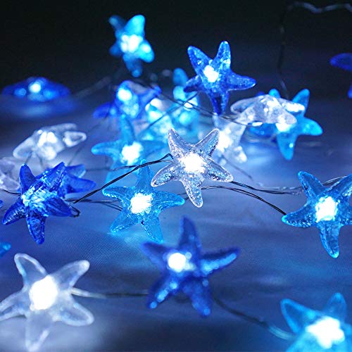 Beach Ocean Starfish String Light, 40LED Decoration Lights USB Plug in with 8 Modes Remote Control, Waterproof Fairy Lights for Bedroom Party Outdoor Wedding Holiday Christmas - color: Blue