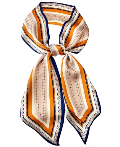 Hioyiwse Head Scarf Hair Neck Scarves For Women Purse Bag Scarfs For Handbags Silky Long Thin Satin Headscarf Fashion - color: B20-orange Pink Lines