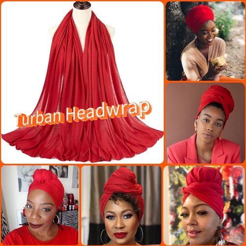 Nonbongoy Head Wraps for Black Women 71"x32" Long Soft Jersey Hijab Turban - color: 1- Wine Red Headwrap