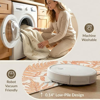 4'x6' Washable Bohemian Leaf Accent Rug, Peach Non-Shedding Small Carpet Pet Friendly & Non-Slip for Playroom, Bedroom, Reading Nook | Ref:1991830 - color: Beige/Pattern 23, size: 4' x 6' (Rectangular)