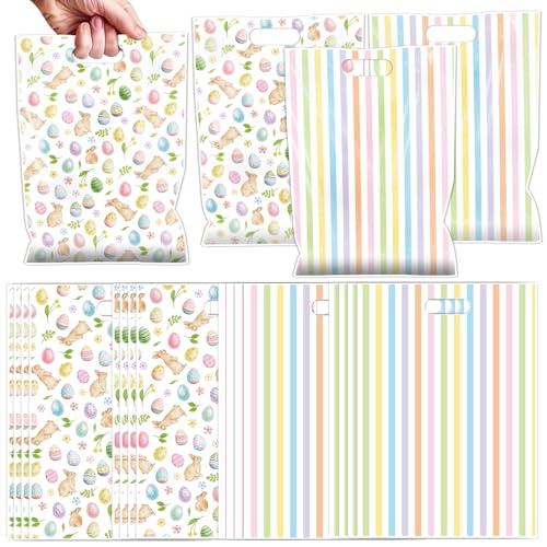 Falueqg Religious Easter Party Favor Bags - 50 Pcs Happy Easter Hunt Egg Goodie Candy Treat Bags Spring Rabbit First Communion Party Favors for Christian Spring Hunt Egg Game Baptism Supplies - color: Easter Egg