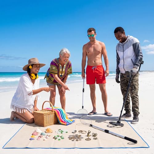 Roshtia 4 Pcs Beach Sand Sifter Set, Adjustable Long Handle Shell Scoop, Shark Tooth Sifter Mesh Shovel for Family Seashell Collecting, Sea Glass Hunting and Beach Treasure Fun - color: Gray, size: 30 Inch, style: Round