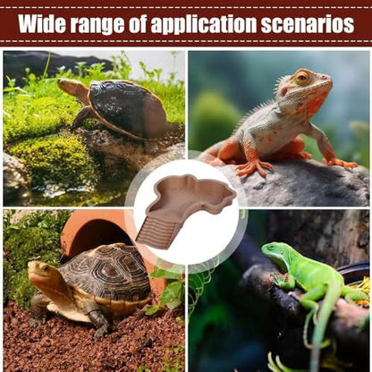 Extra Large Reptile Bathing Pool Reptile Feeding Dish Water Bowl with Ramp Aquarium Ornament for Gecko, Snake, Turtle, Bearded Dragon, Lizard Bath (Brown Yellow) - color: Brown Yellow