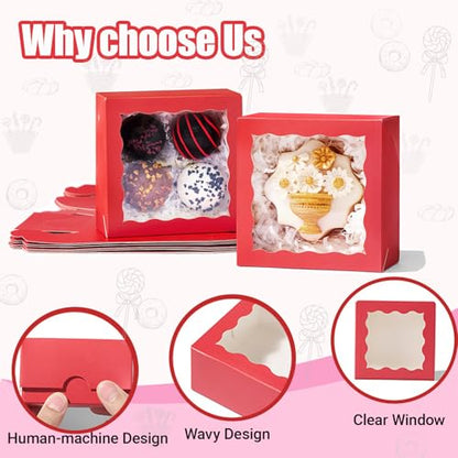 40 Pack Bakery Boxes 4x4x2 Inches Cookies Boxes Mini Bundt Cake Boxes Pie Boxes Cinnamon Roll Treat Box Chocolate Truffle Packing Party Wedding Favor - color: Red