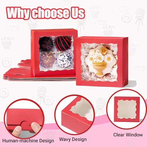80Pack 4x4x2 Bakery Treat boxes Cookies Boxes Mini Baking Boxes for Cake, Pie,Cinnamon Roll Treat,Chocolate Truffle Packing Party Wedding Favor - color: Red